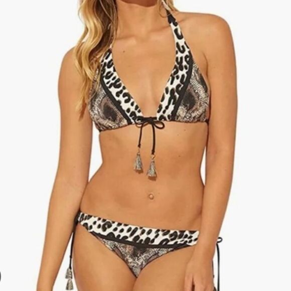Bleu Rod Beattie Animal Print Triangle BikiniTie Side Hipster Bottom swimsuit